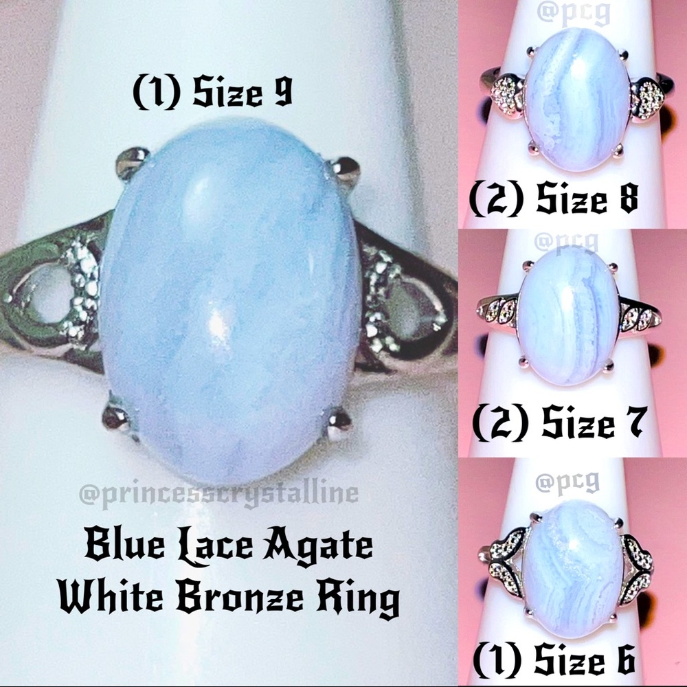 Natural Blue Lace Agate White Bronze Ring